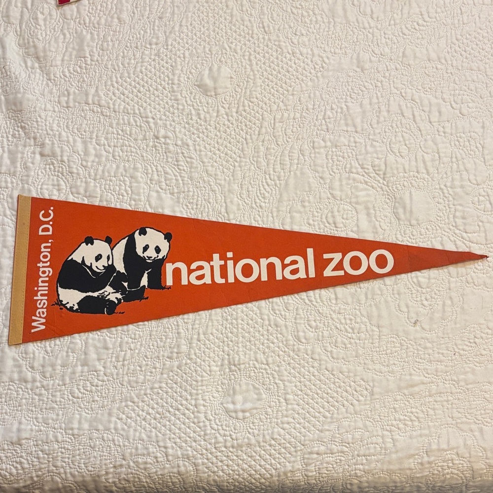 Vintage Washington, D.C. national zoo Panda orange, black & white felt pennant